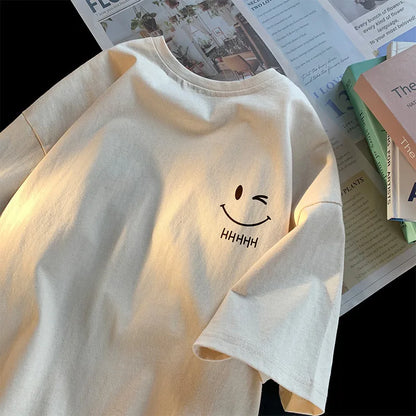 Camiseta Oversize Unisex Smiley Face | Moda Urbana Estilo Casual para Hombre y Mujer