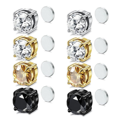 1 Par de Pendientes Magnéticos de Cristal | Clip sin Perforación | Aros Falsos Unisex para Hombre y Mujer | Joyería de Moda Regalo