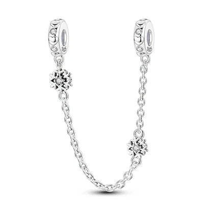 Charm de seguridad en plata 925 – Serie copo de nieve, luna, estrella, corazón y moño para pulseras tipo Pandora