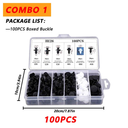 Kit 100 Clips Sujetadores Plásticos para Carro | Remaches Universales Puerta, Parachoques, Guardabarros + Herramienta