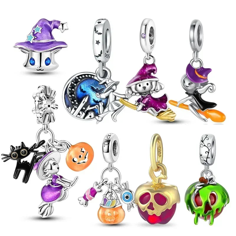 Charm Colgante de Halloween Plata 925 | Bruja Mágica con Efecto Luminoso para Pulsera Original