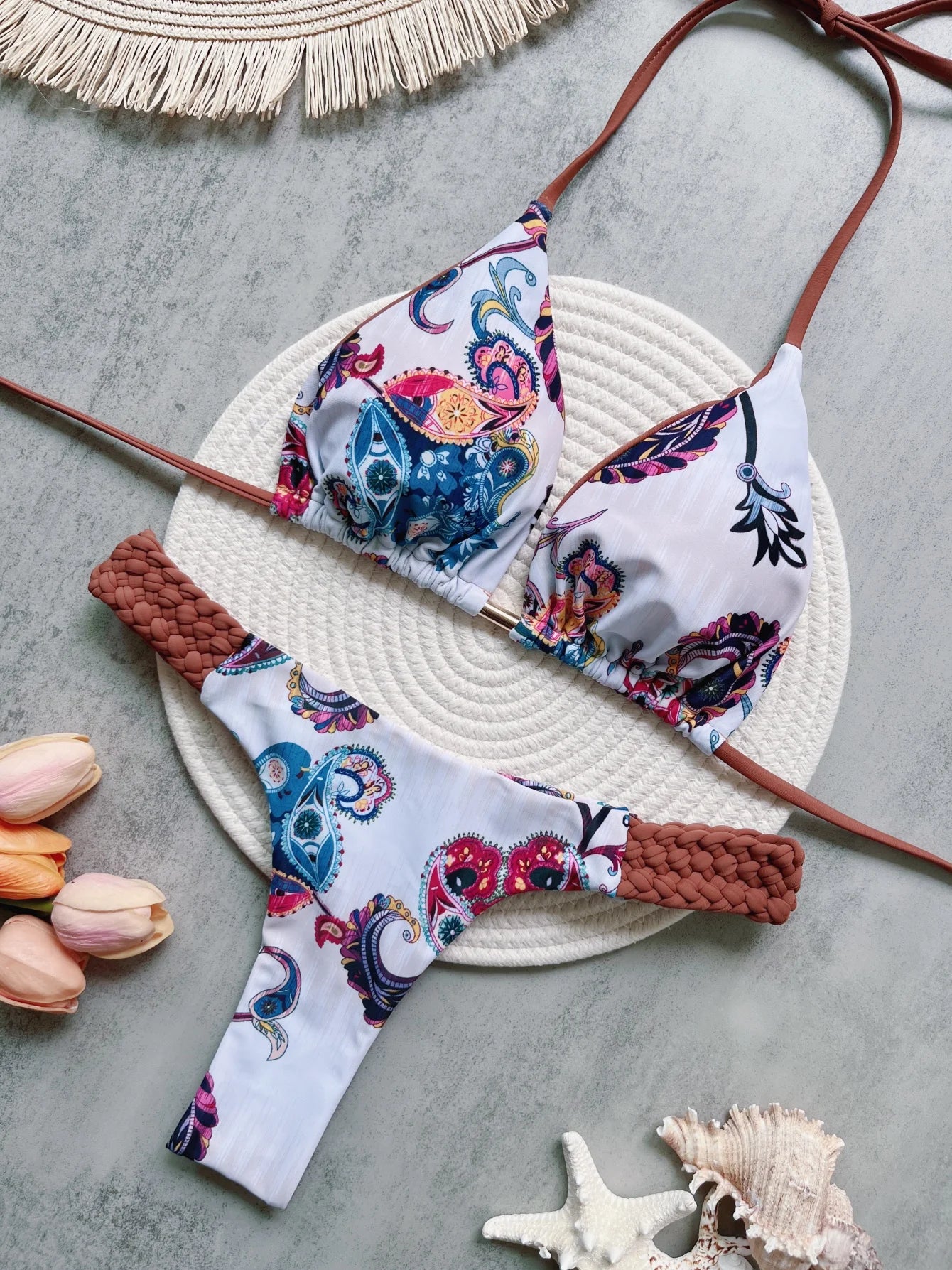 RUOTONGSEPT Bikini Halter Mujer | Mini Tanga Estampado Corte Alto 2 Piezas