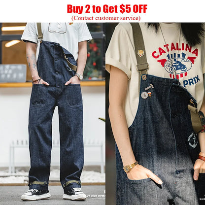 Overol Denim Unisex Vintage – Jumpsuit Baggy Azul Marino Oversize Pierna Ancha para Hombre y Mujer Ropa para Pareja