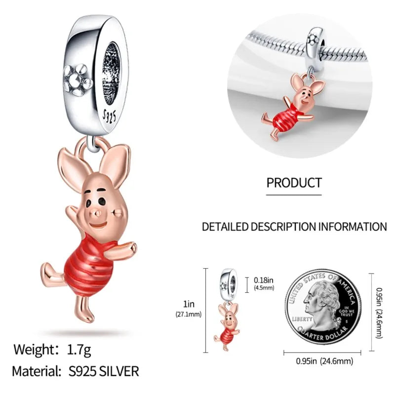 Hot Sale Charms Bead 925 Sterling Silver Cute Mini Piggy Dangle Fit Bangle Bracelet Necklace DIY Jewelry