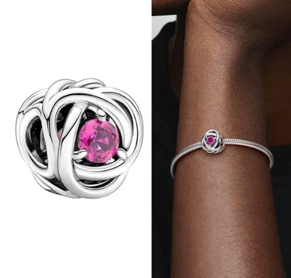 Charm Corazón con Piedras de Nacimiento en Plata 925 – Abalorios Eternity para Pulseras Originales Mujer