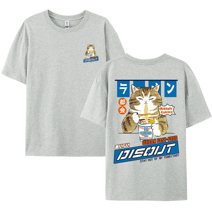 Camiseta Unisex 2025 | Estilo Harajuku con Gato y Noodles Gráfico
