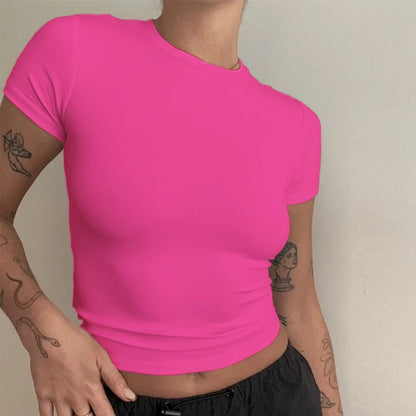 Camiseta Mujer Slim Fit 2024 | T-shirt Tejida de Manga Corta O-Neck Estilo Y2K Casual y Deportiva