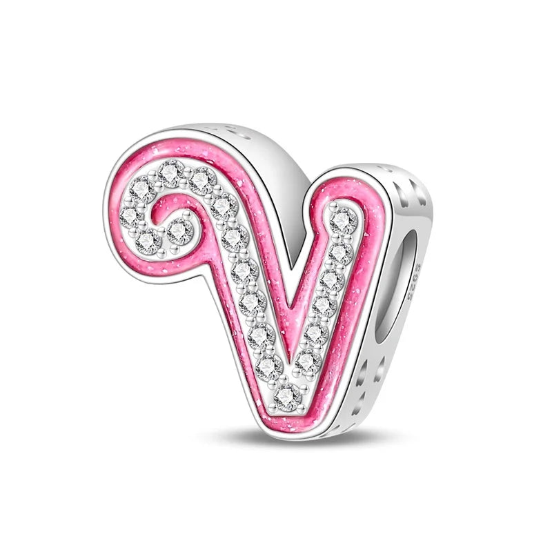 Charm letra alfabeto A-Z con circonias rosas en plata 925 – Abalorio elegante para pulseras tipo Pandora, joyería DIY personalizada