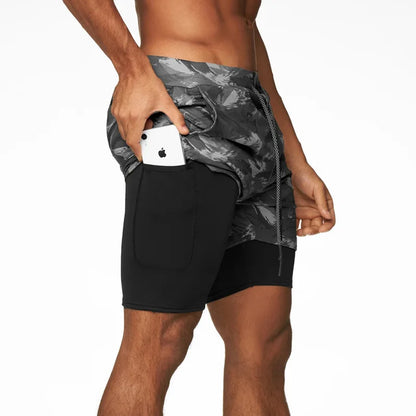 Shorts de Running Camo 2 en 1 para Hombre – Pantalón Deportivo con Secado Rápido, Bolsillo y Fitness