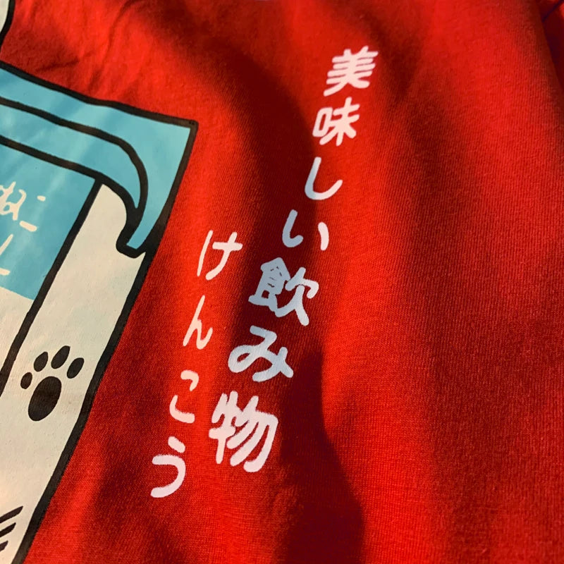 Camiseta Oversize Unisex Algodón | Estampado Japonés Gatito Harajuku Casual Verano
