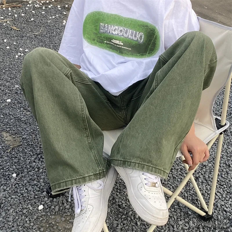 Jeans Verdes Hombre Baggy | Pantalones Oversize Wide Leg Vintage Streetwear Retro Hip Hop