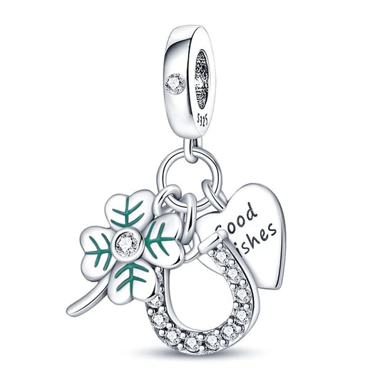 Charm de Plata S925 Mariquita de Siete Puntos y Trébol de la Suerte – Abalorio Colorido y Brillante para Pulseras Originales