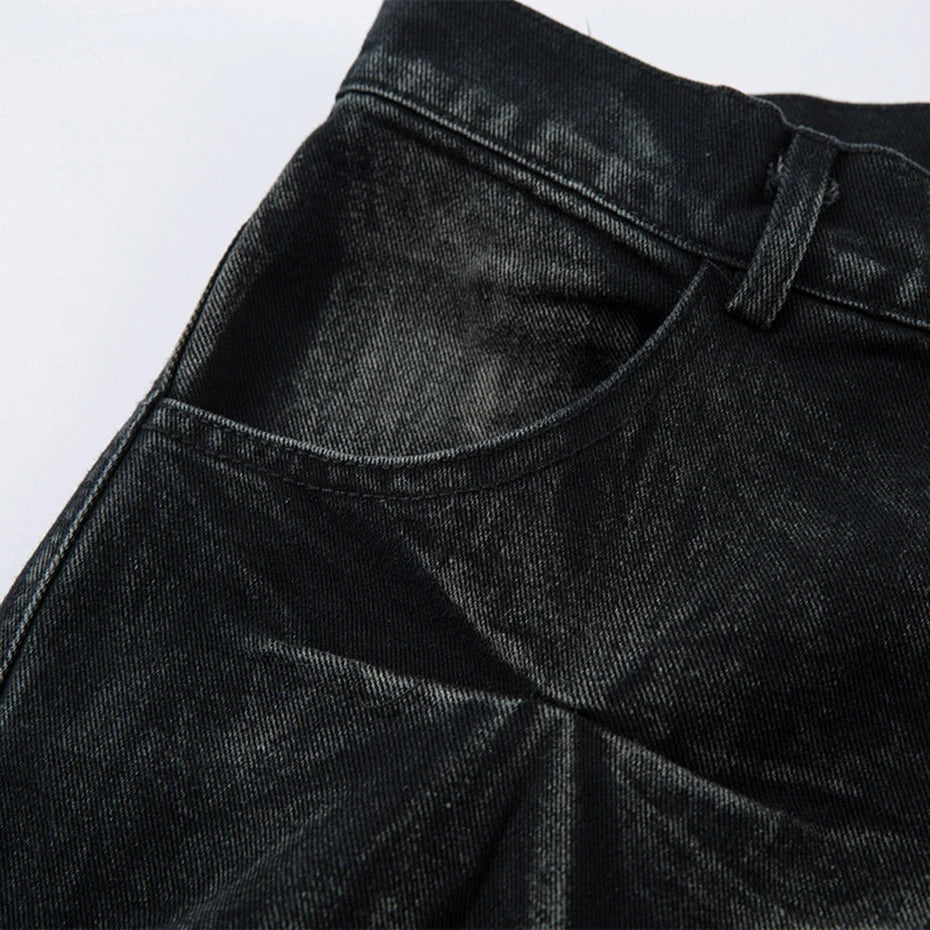 Jeans Negros Baggy Hombre | Pantalón Vaquero Plisado Streetwear Hip Hop Harajuku Oversize 2025