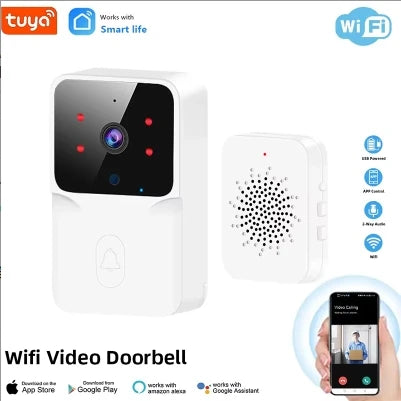 Timbre inteligente Tuya WiFi con cámara – Timbre inalámbrico compatible con Alexa y Google, batería recargable y visión nocturna