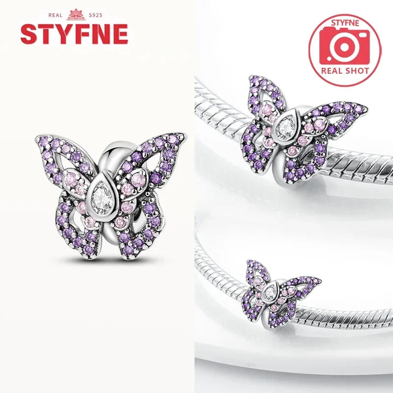 Charm Mariposa Colorida en Plata 925 con Circonitas – Beads Brillantes Compatibles Pandora Mujer Joyería DIY