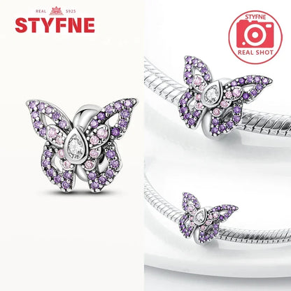 Charm Mariposa Colorida en Plata 925 con Circonitas – Beads Brillantes Compatibles Pandora Mujer Joyería DIY
