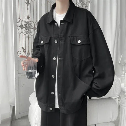 Chaqueta Vaquera Oversize Hombre 2025 | Denim Negro Rojo Blanco con Agujeros Streetwear Casual Tallas Grandes