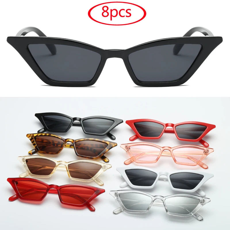 Pack 8 Gafas de Sol Cat Eye Mujer | Vintage Pequeño Marco UV400 Estilo Retro