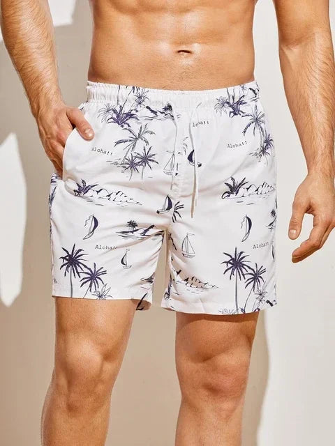 Bañador Hombre Verano | Pantalones Cortos Playa con Estampado 3D de Palmeras – Shorts Transpirables Surf y Natación