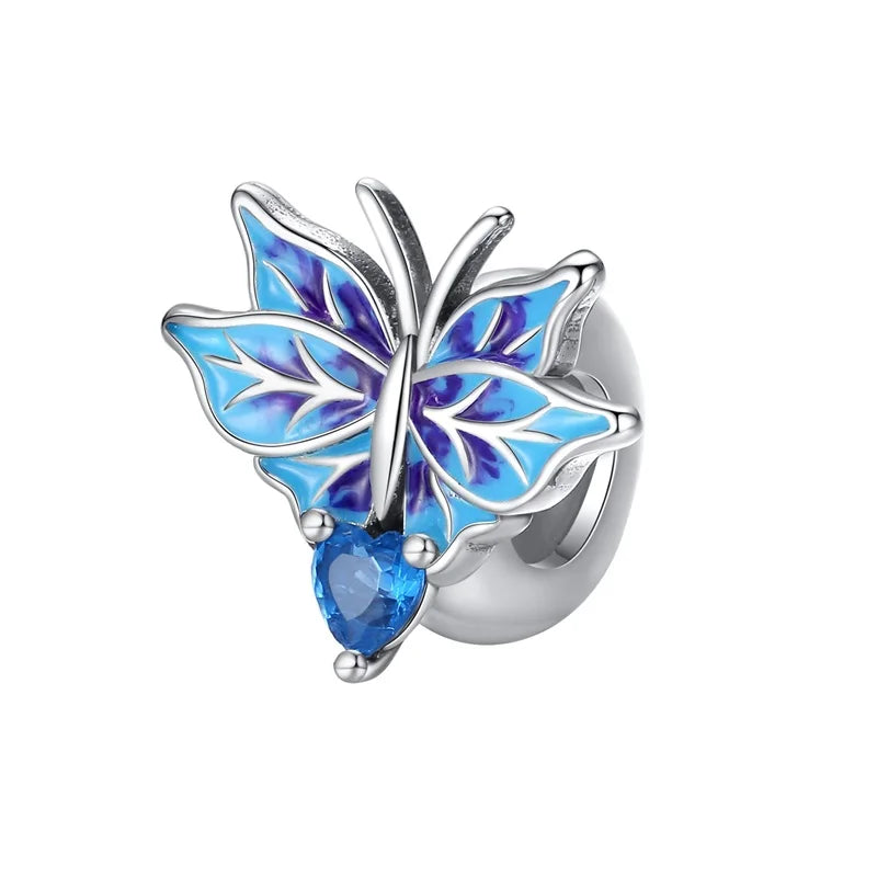 Charm de Plata 925 con Mariposa y Dragón – Abalorio Colorido con Zirconia Arcoíris para Pulseras DIY