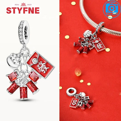 Charm dragón chino y gato en plata 925 – Abalorio clásico para pulsera tipo Pandora, joyería DIY elegante para mujer