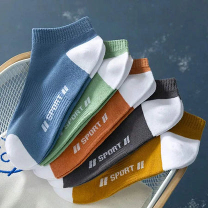 5pairs Men's Fashion Sports Socks, Striped Cotton Sweat Absorption Breathable Comfortable Ankle Socks