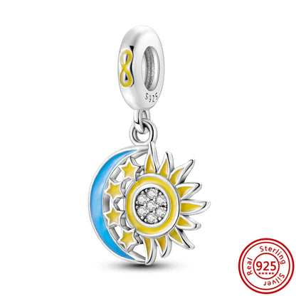 Charm universo plata 925 – Luna, sol, planeta, cohete y pluma de ángel para pulseras tipo Pandora, joyería DIY celestial