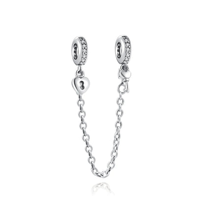 Cadena de seguridad plata 925 con charms mariposa, margarita, gato, oso y castillo – Compatible con pulsera Pandora mujer