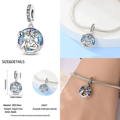 Charm Astrolabio Sol Luna Estrella Azul en Plata 925 – Beads Compatibles Pandora Mujer Joyería DIY