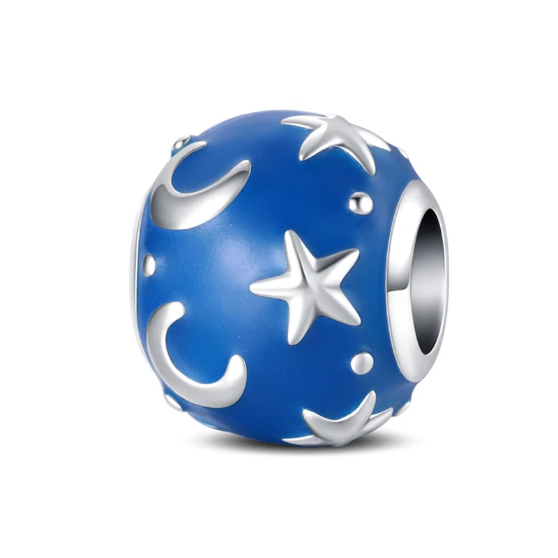 Charm cielo estrellado luna y estrella en plata 925 – Abalorio elegante para pulseras tipo Pandora, joyería DIY cósmica