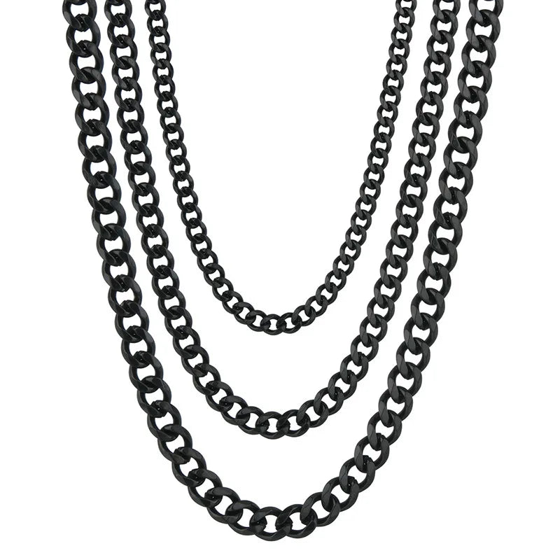 Collar Cadena Cubana de Acero Inoxidable Unisex - 3.5MM 5MM 7MM en Negro y Dorado