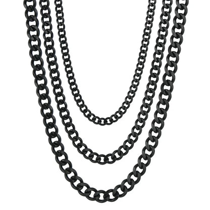 Collar Cadena Cubana de Acero Inoxidable Unisex - 3.5MM 5MM 7MM en Negro y Dorado