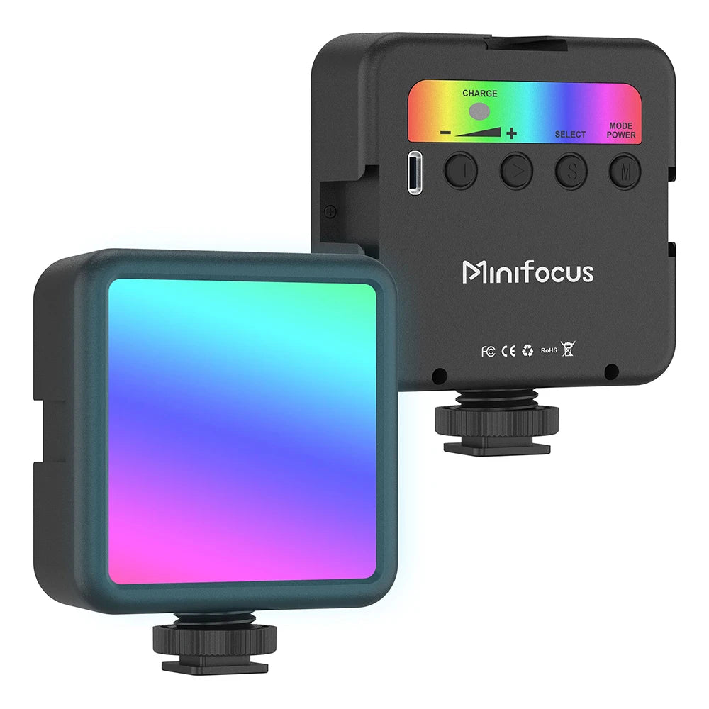 Mini luz LED RGB portátil – Luz de relleno para cámara, smartphone, GoPro y laptop, 2500K-7000K, recargable con 3 soportes Cold Shoe