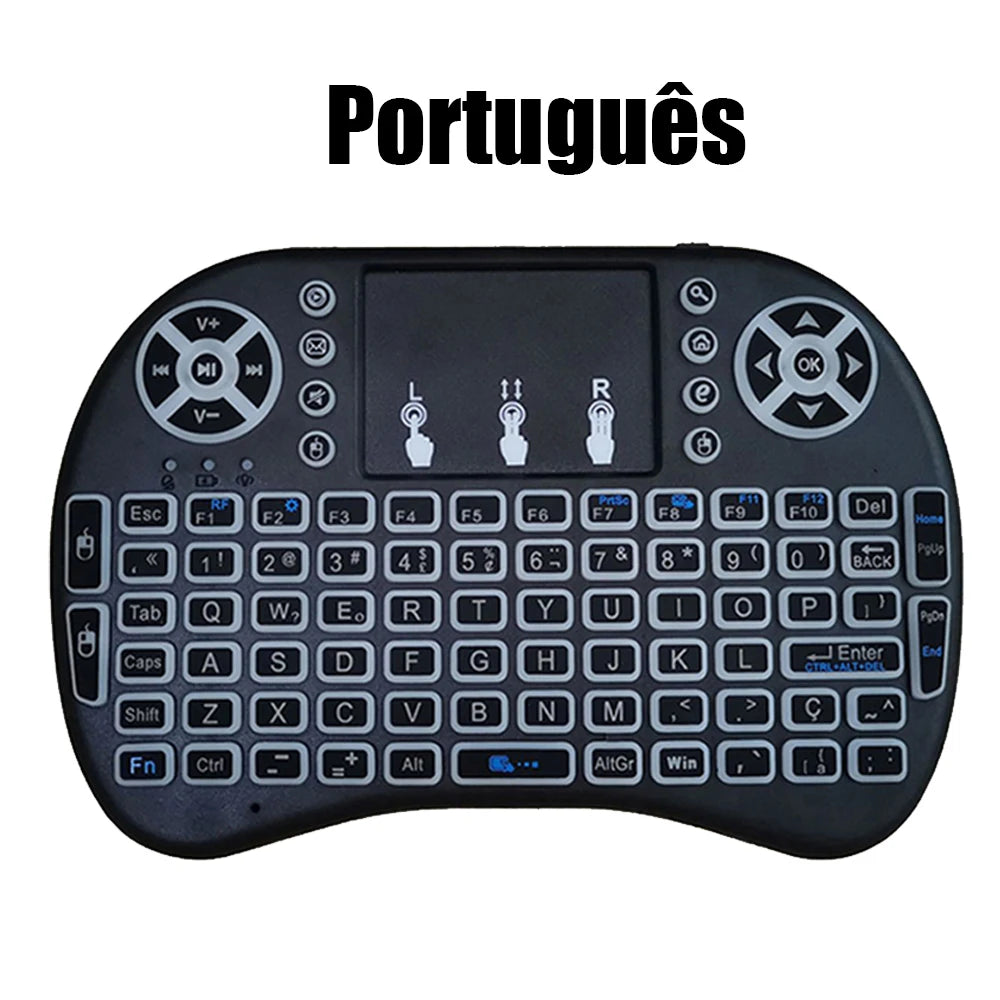 Mini Teclado Inalámbrico 2.4G con Touchpad y Retroiluminación – Air Mouse i8 Español Francés Ruso Árabe para PC, Smart TV, Android TV Box
