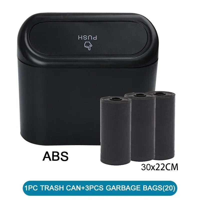 1PC Leak-Proof Small Car Trash Can with Lid Mini Garbage Can with 60/300 Disposable Bags for Vehicle Interior Organization