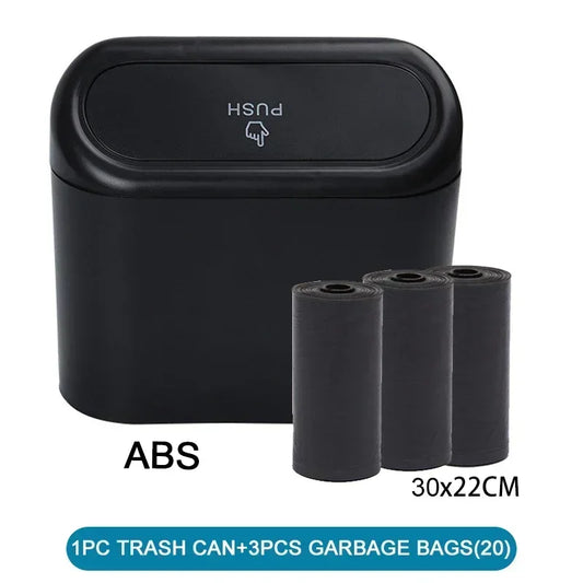 1PC Leak-Proof Small Car Trash Can with Lid Mini Garbage Can with 60/300 Disposable Bags for Vehicle Interior Organization