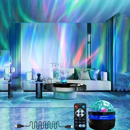 Proyector LED Galaxy Aurora USB 5V – Luz Nocturna Giratoria 360° con Control Remoto y Efectos RGB para Dormitorio y Sala