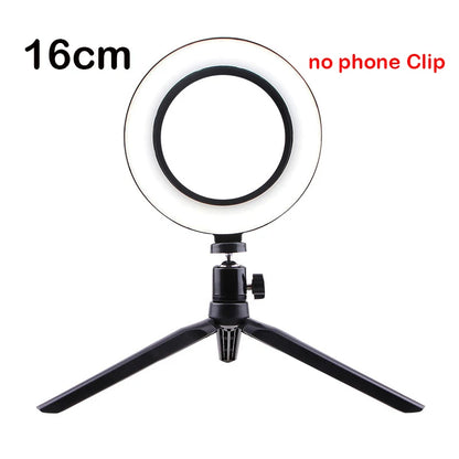 Anillo de luz LED regulable con trípode – Luz de estudio para cámara, teléfono y video con control de brillo para selfies y streaming