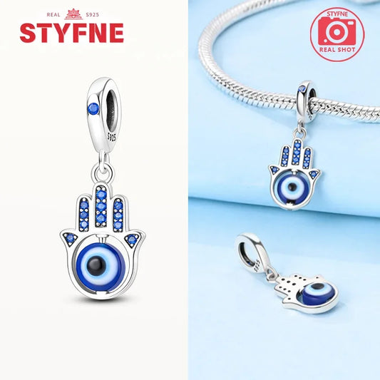 Charm Mano de Fátima y Ojo Turco en Plata 925 – Beads Protectores Compatibles Pandora Mujer Joyería DIY