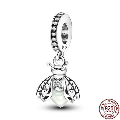 Charm camaleón y luciérnaga en plata 925 – Dije animal brillante, compatible Pandora, pulsera y collar mujer