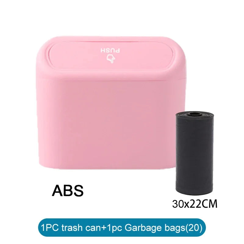 1PC Leak-Proof Small Car Trash Can with Lid Mini Garbage Can with 60/300 Disposable Bags for Vehicle Interior Organization