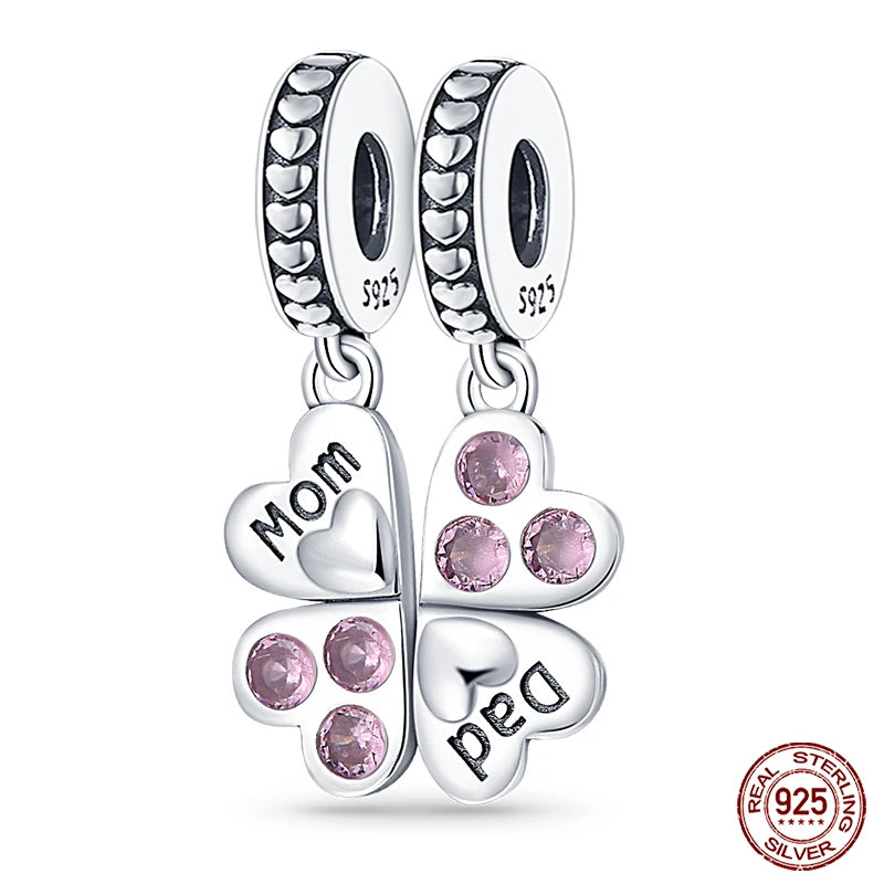 Charm de Plata S925 Mariquita de Siete Puntos y Trébol de la Suerte – Abalorio Colorido y Brillante para Pulseras Originales