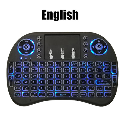 Mini Teclado Inalámbrico 2.4G con Touchpad y Retroiluminación – Air Mouse i8 Español Francés Ruso Árabe para PC, Smart TV, Android TV Box