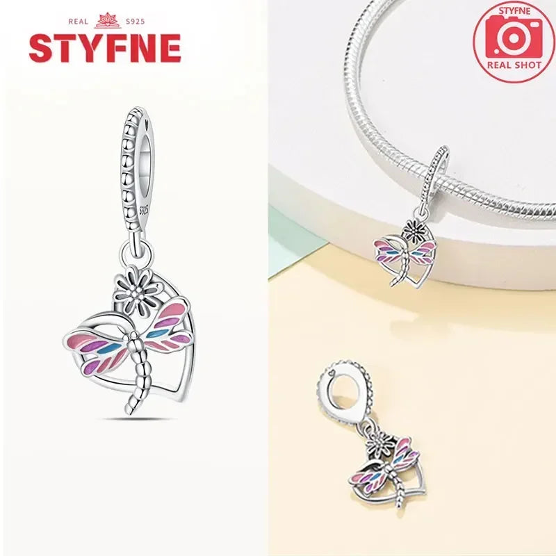 Charm Plata S925 Mariposa Libélula Flores con Gemas | Compatible Pulsera Pandora