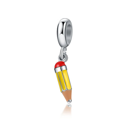 Charm colgante maestra plata 2023 – Abalorio en forma de cuaderno, lápiz y birrete para pulsera tipo Pandora mujer