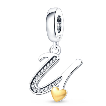 Charm letras alfabeto inglés de plata 925 – Colgante inicial A-Z para pulsera tipo Pandora, joyería DIY personalizada