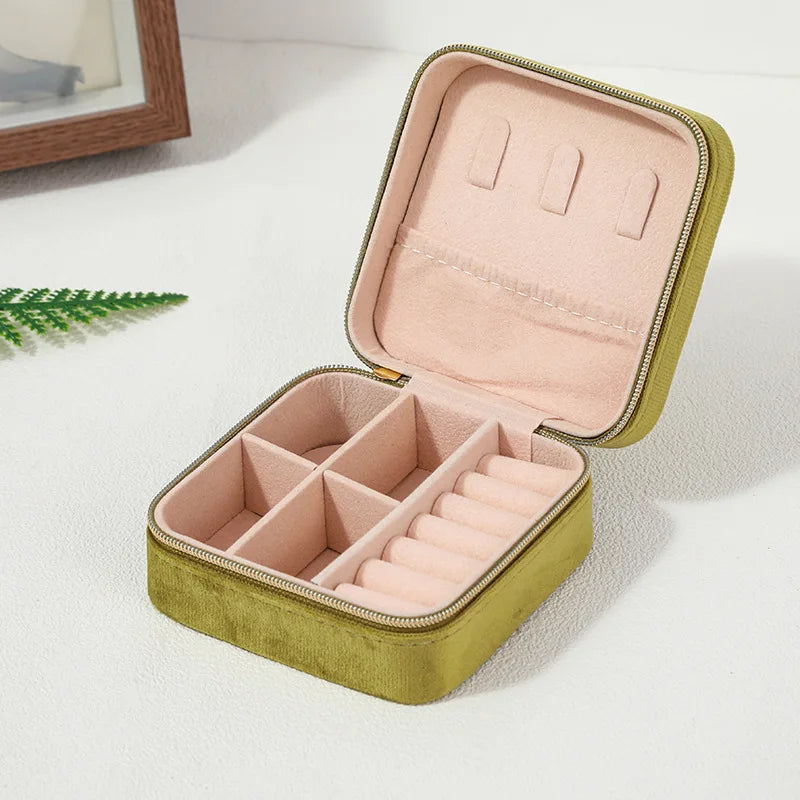 Estuche de Terciopelo para Joyería - Caja Organizadora Portátil con Cremallera para Anillos, Aretes y Collares