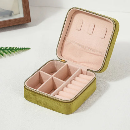 Estuche de Terciopelo para Joyería - Caja Organizadora Portátil con Cremallera para Anillos, Aretes y Collares