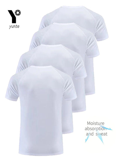Pack de 4 Camisetas de Hombre – Cuello Redondo, Ultra Ligeras, Secado Rápido, Transpirables y Absorbentes, Fitness, Gym y Running