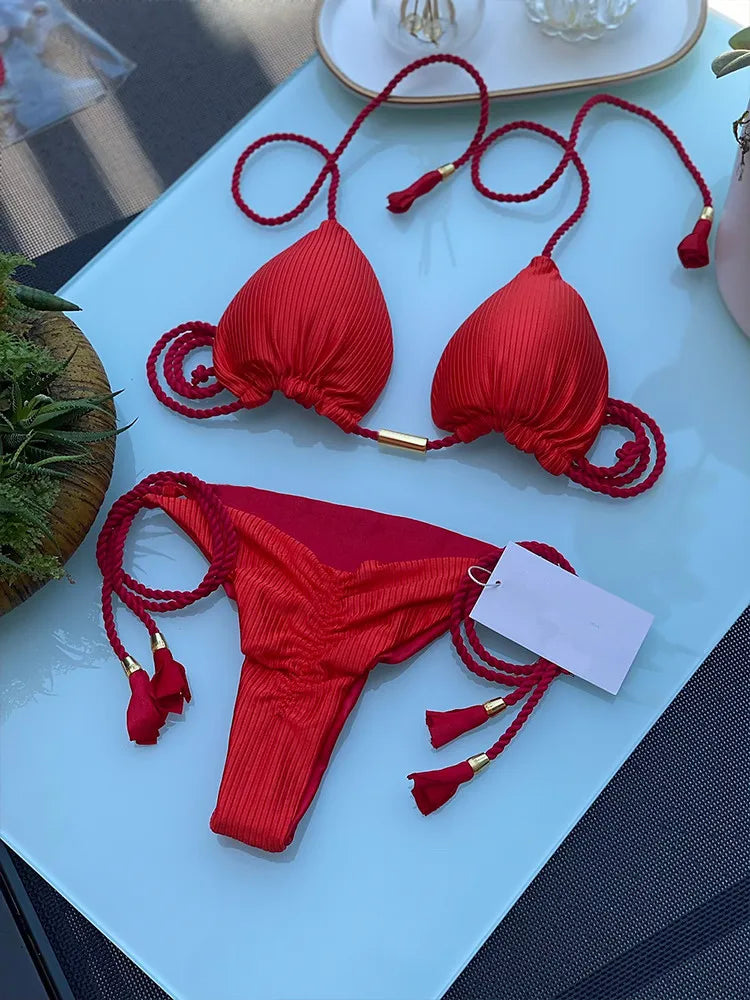 Bikini Mujer 2025 | Triángulo Ajustable Color Sólido Sexy
